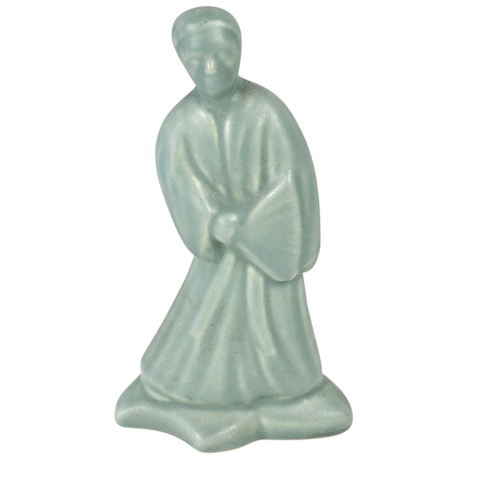 RARE VTG green Haeger Pottery Asian Oriental female with fan figurines 3 x 5.25